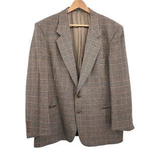 Vintage Valentino Uomo Plaid Tweed Wool Two Button Sports Coat Blazer Size 44R
